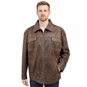 GAP Mens Genuine Leather Jacket Brown Full Zip Two Pocket Workwear Style XXL